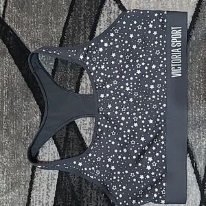 VS VICTORIA SPORT 2017 RACERBACK SILVER SHINE STARS UNLINED SPORTS BRA